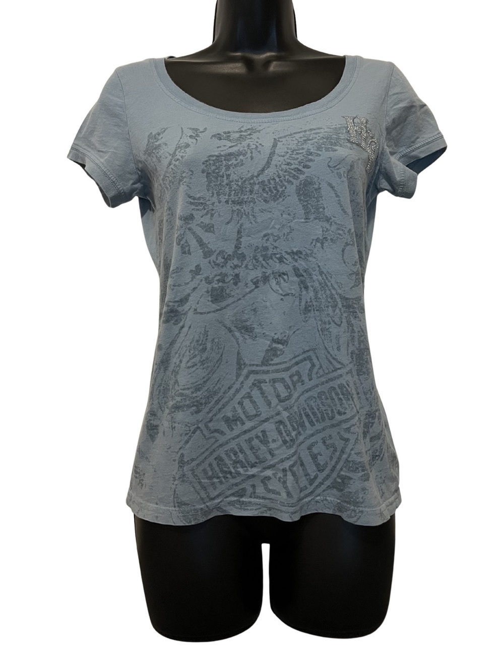 Harley-Davidson Women's Pale Blue Graphic Scoop Neck Tee